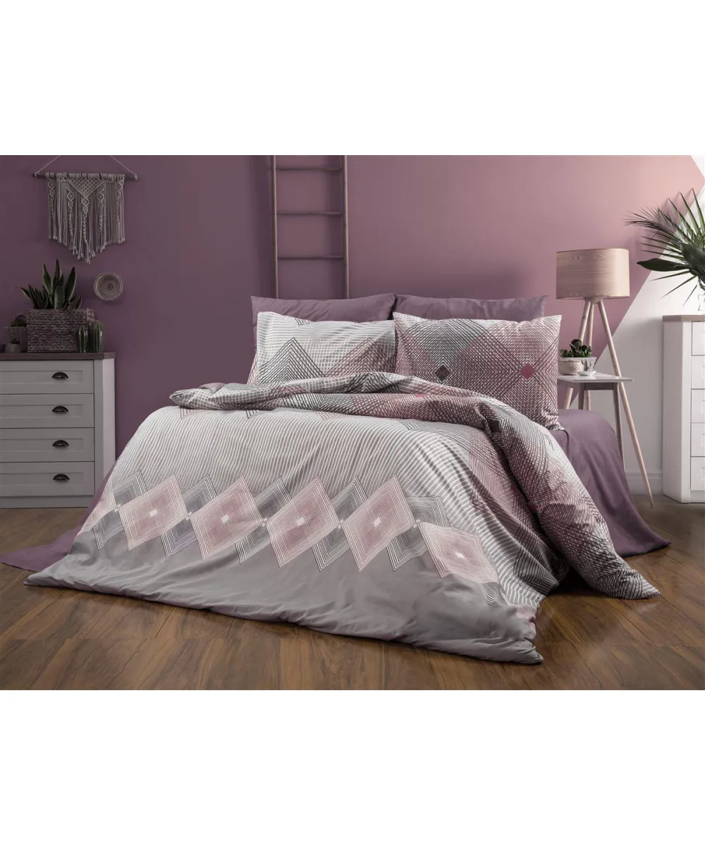 Σεντόνια Εμπριμέ Σετ 4 τεμ Καλλιρόη 606 220X240 Grey-Burgundy 70/30 Cott/Pol