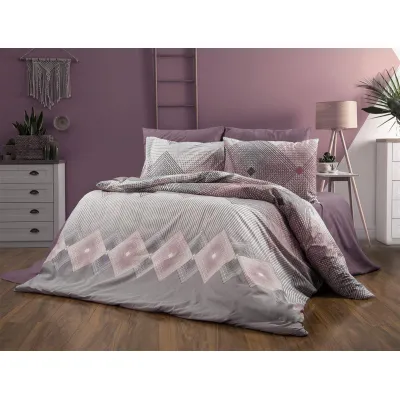 Σεντόνια Εμπριμέ Σετ 4 τεμ Καλλιρόη 606 220X240 Grey-Burgundy 70/30 Cott/Pol