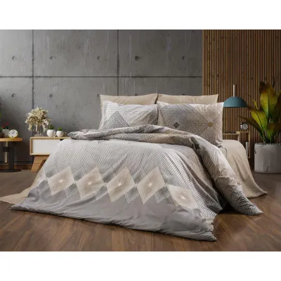 Σεντόνια Εμπριμέ Σετ 4 τεμ Καλλιρόη 603 240X270 Grey-Mocha 70/30 Cott/Pol