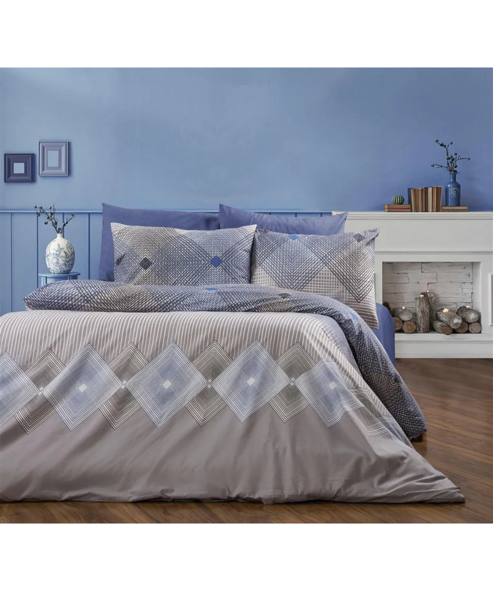 Σεντόνια Εμπριμέ Σετ 4 τεμ Καλλιρόη 604 240X270 Grey-Blue 70/30 Cott/Pol