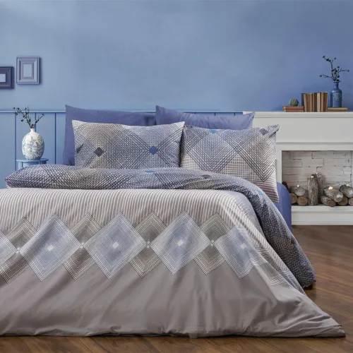 Σεντόνια Εμπριμέ Σετ 4 τεμ Καλλιρόη 604 240X270 Grey-Blue 70/30 Cott/Pol