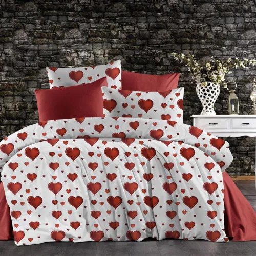 Σεντόνια Εμπριμέ Σετ 4 τεμ Πάθος 607 220X240 White-Red 70/30 Cott/Pol