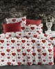 Σεντόνια Εμπριμέ Σετ 4 τεμ Πάθος 607 220X240 White-Red 70/30 Cott/Pol