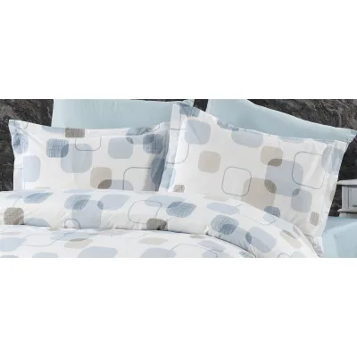 Μαξιλαροθήκη Εμπριμέ Μελίνα 707 50X70 White-Light Blue 100%  Cotton
