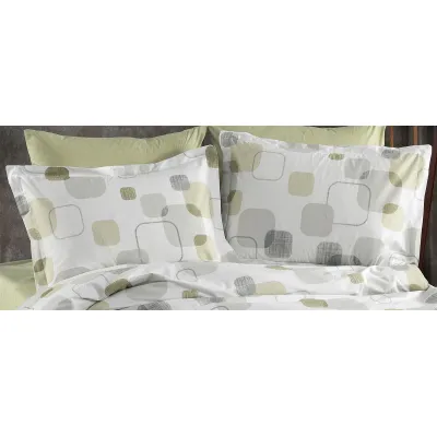 Μαξιλαροθήκη Εμπριμέ Μελίνα 708 50X70 White-Olive 100%  Cotton
