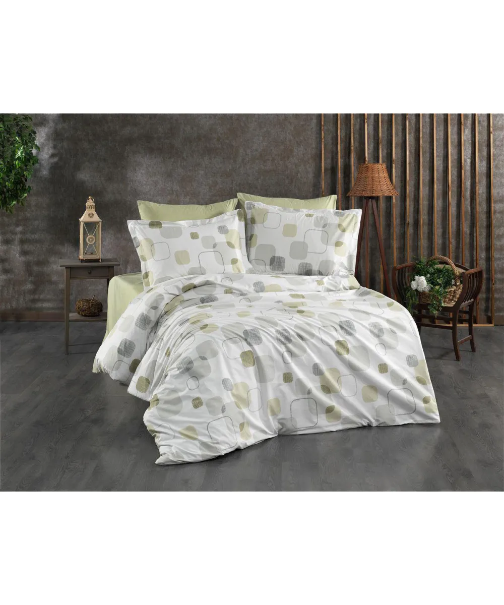 Σεντόνια Εμπριμέ Σετ 3 τεμ Μελίνα 708 160X240 White-Olive 100%  Cotton