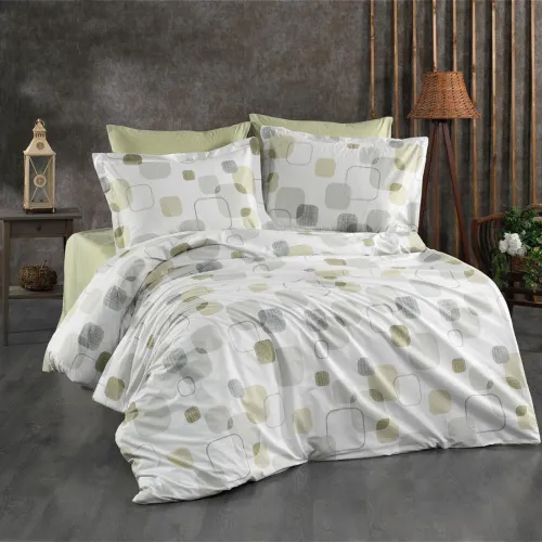 Σεντόνια Εμπριμέ Σετ 3 τεμ Μελίνα 708 160X240 White-Olive 100%  Cotton