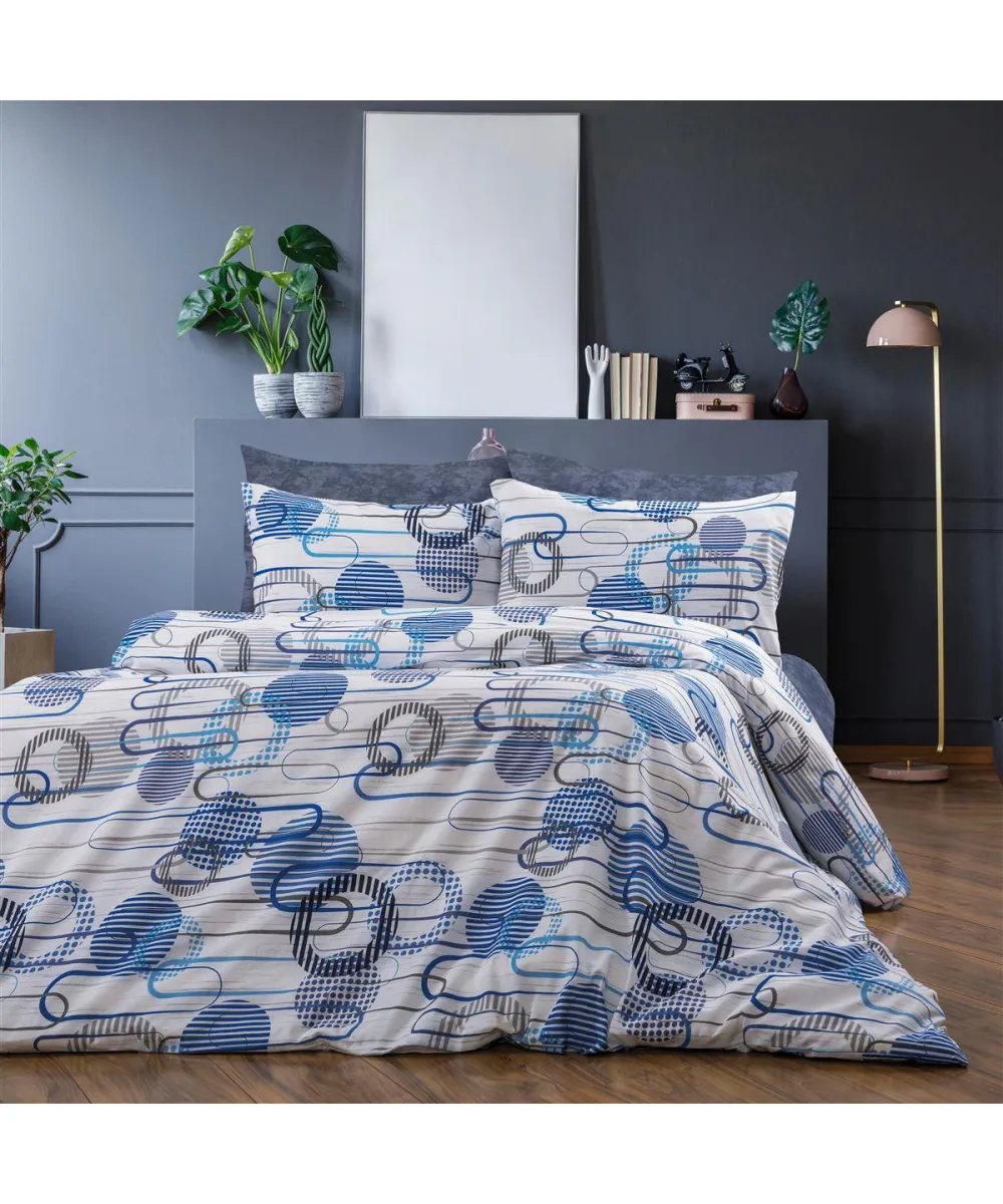 Παπλωματοθήκη Εμπριμέ Διώνη 602 160X240 White-Blue 70/30 Cott/Pol
