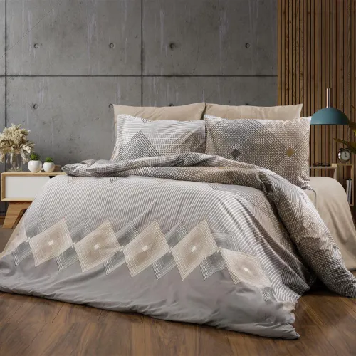 Παπλωματοθήκη Εμπριμέ Καλλιρόη 603 160X240 Grey-Mocha 70/30 Cott/Pol