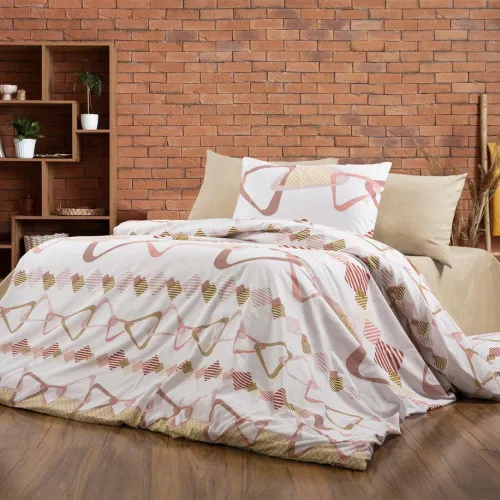 Παπλωματοθήκη Εμπριμέ Δαρεία 490 220X240 White-Beige 70/30 Cott/Pol
