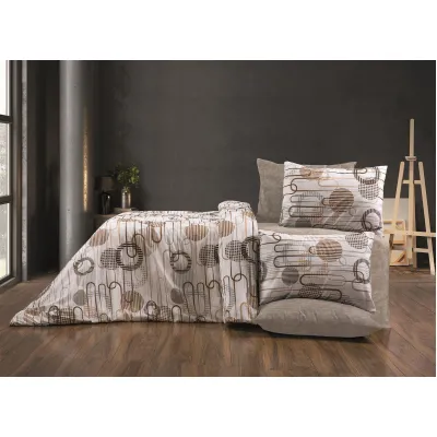 Παπλωματοθήκη Εμπριμέ Διώνη 600 220X240 White-Mocha 70/30 Cott/Pol