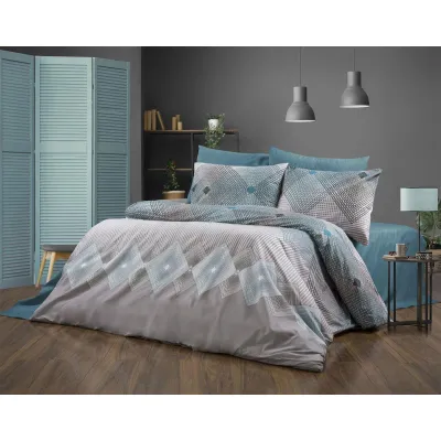 Σεντόνια Εμπριμέ Σετ 3 τεμ Καλλιρόη 605 160X240 Grey-Petrol 70/30 Cott/Pol