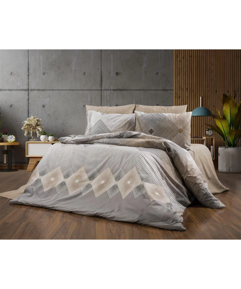 Σεντόνια Εμπριμέ Σετ 4 τεμ Καλλιρόη 603 220X240 Grey-Mocha 70/30 Cott/Pol