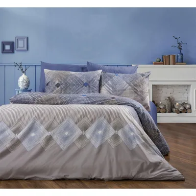 Σεντόνια Εμπριμέ Σετ 4 τεμ Καλλιρόη 604 220X240 Grey-Blue 70/30 Cott/Pol