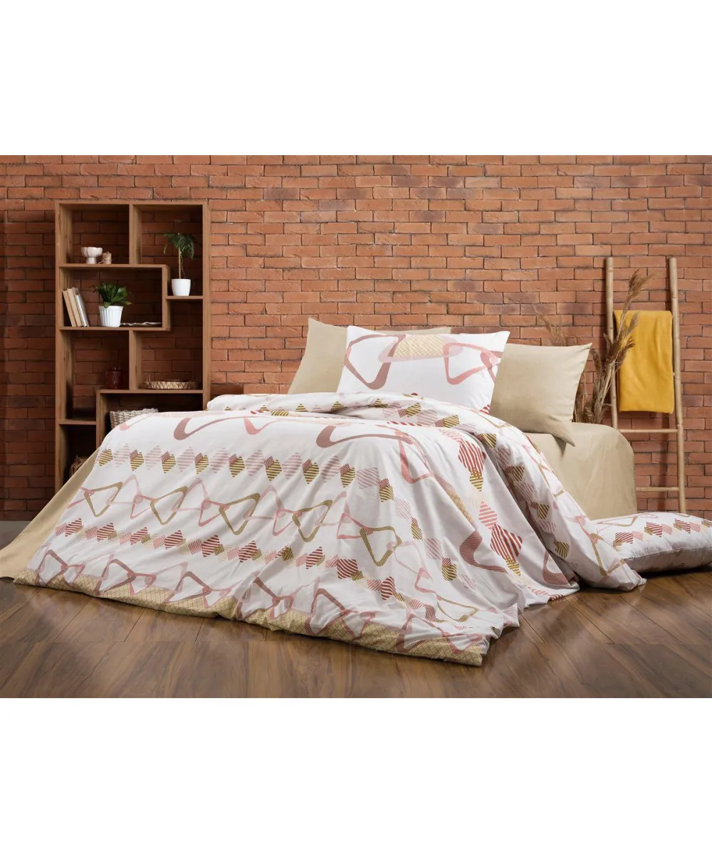 Σεντόνια Εμπριμέ Σετ 4 τεμ Δαρεία 490 240X270 White-Beige 70/30 Cott/Pol