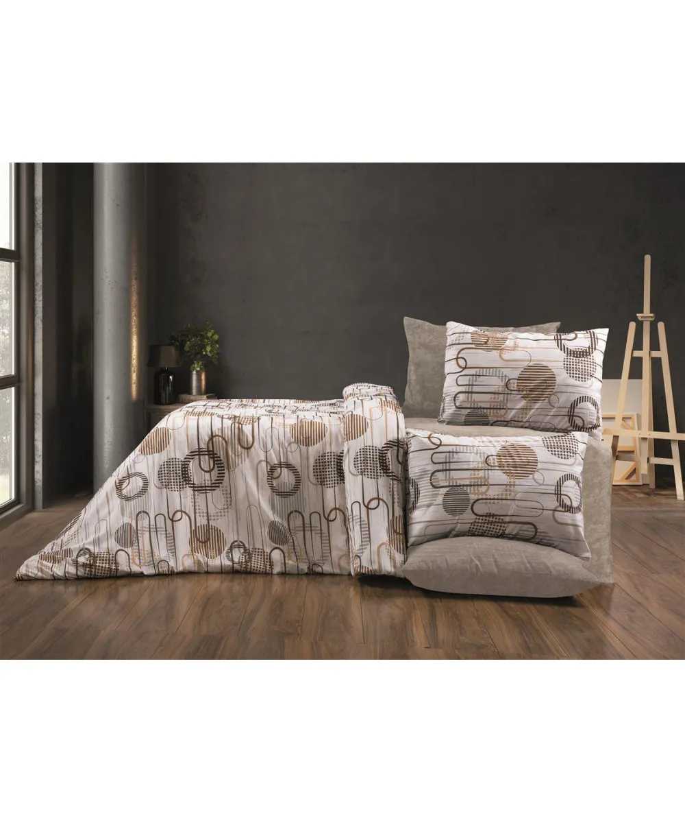 Σεντόνια Εμπριμέ Σετ 4 τεμ Διώνη 600 240X270 White-Mocha 70/30 Cott/Pol