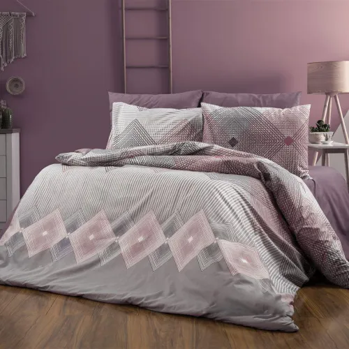 Σεντόνια Εμπριμέ Σετ 4 τεμ Καλλιρόη 606 240X270 Grey-Burgundy  70/30 Cott/Pol