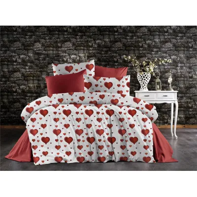 Σεντόνια Εμπριμέ Σετ 3 τεμ Πάθος 607 160X240 White-Red 70/30 Cott/Pol
