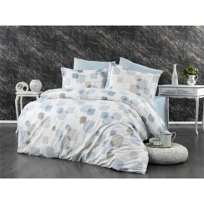 Παπλωματοθήκη Εμπριμέ Μελίνα 707 220X240 White-Light Blue 100%  Cotton