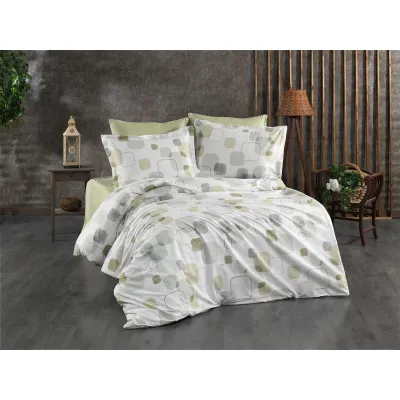 Σεντόνια Εμπριμέ Σετ 4 τεμ Μελίνα 708 240X270 White-Olive 100%  Cotton