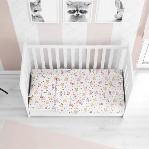 Κατωσέντονο Με Λάστιχο bebe Elephant 072 0,70X1,40X0,15 White-Pink 100%  Cotton Flannel