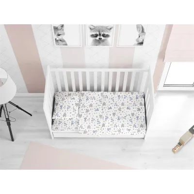 Κατωσέντονο Με Λάστιχο bebe Elephant 074 0,70X1,40X0,15 White-Sky Blue 100%  Cotton Flannel