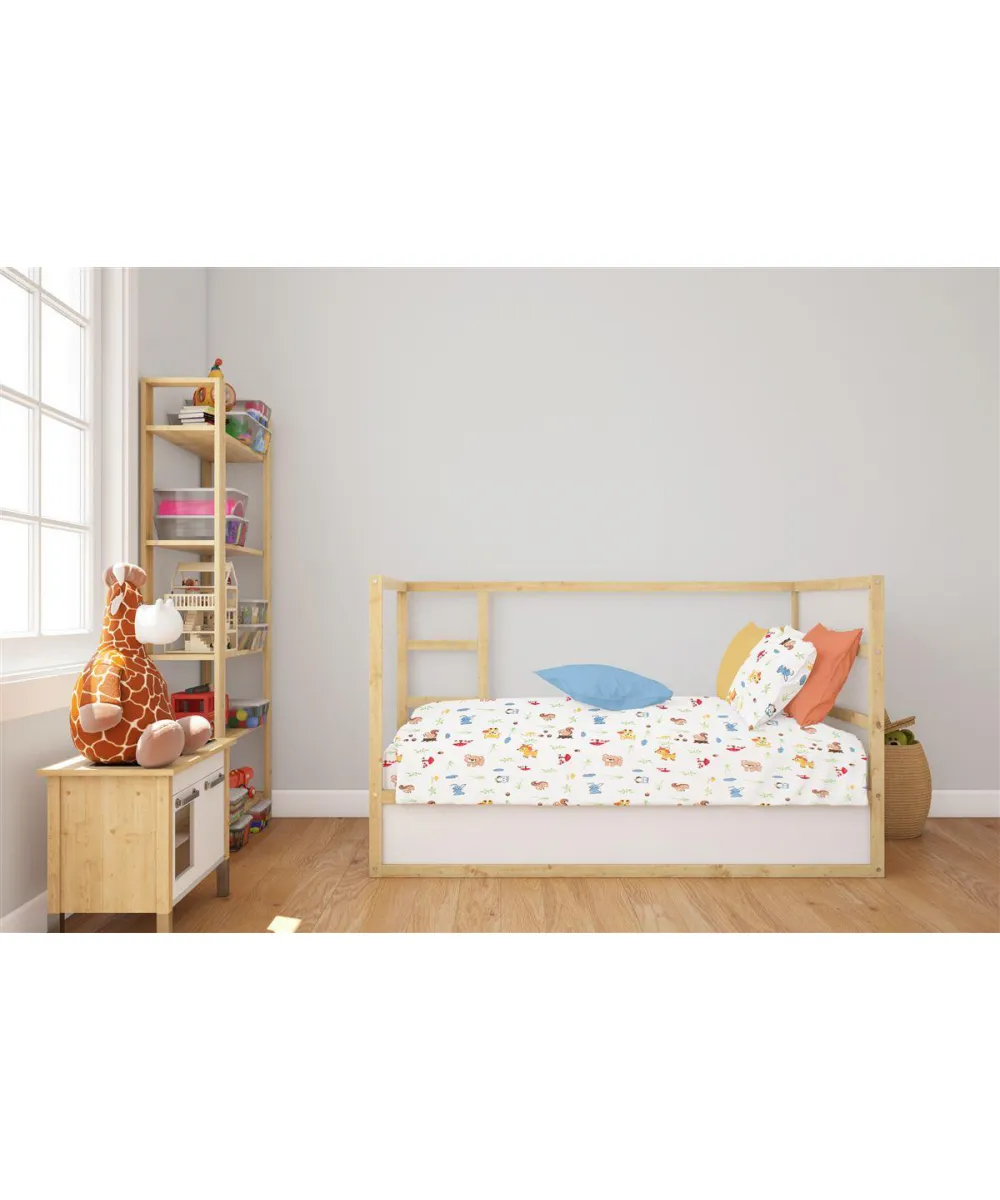 Κατωσέντονο Με Λάστιχο bebe Forest Animals 070 0,70X1,40X0,15 White-Sky Blue 100%  Cotton Flannel