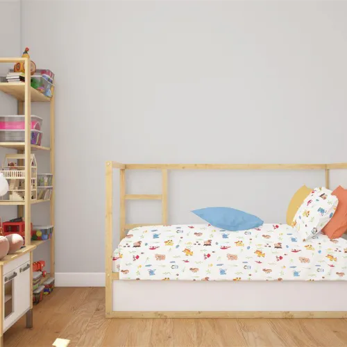 Κατωσέντονο Με Λάστιχο bebe Forest Animals 070 0,70X1,40X0,15 White-Sky Blue 100%  Cotton Flannel