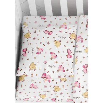 Μαξιλαροθήκη Εμπριμέ bebe Elephant 072 35X45 White-Pink 100%  Cotton Flannel