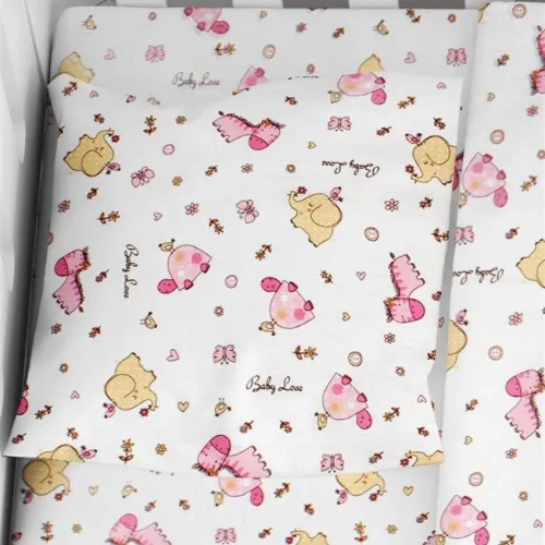 Μαξιλαροθήκη Εμπριμέ bebe Elephant 072 35X45 White-Pink 100%  Cotton Flannel