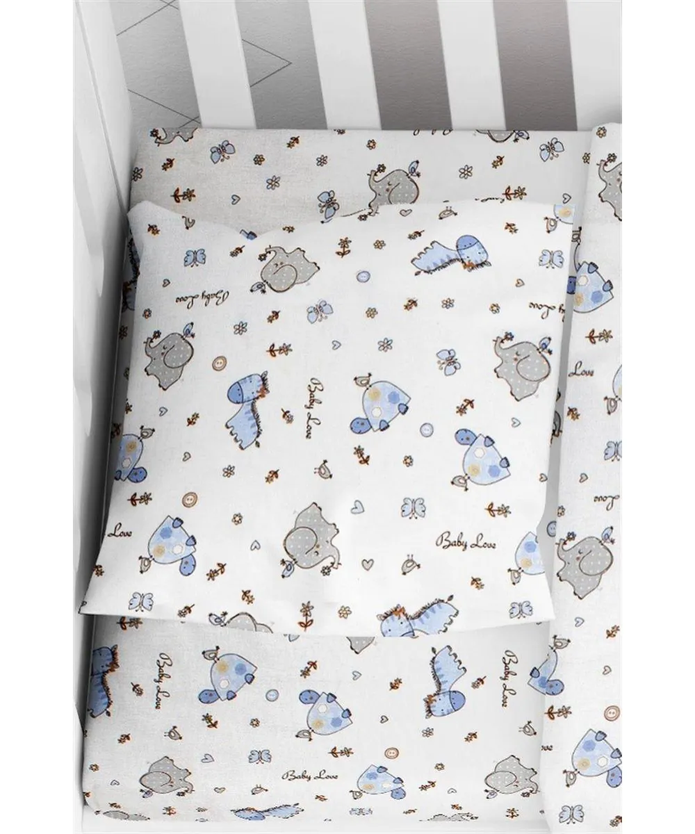 Μαξιλαροθήκη Εμπριμέ bebe Elephant 074 35X45 White-Sky Blue 100%  Cotton Flannel