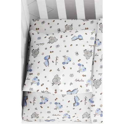 Μαξιλαροθήκη Εμπριμέ bebe Elephant 074 35X45 White-Sky Blue 100%  Cotton Flannel