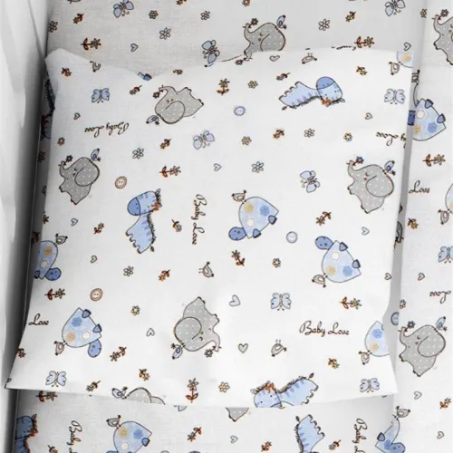 Μαξιλαροθήκη Εμπριμέ bebe Elephant 074 35X45 White-Sky Blue 100%  Cotton Flannel