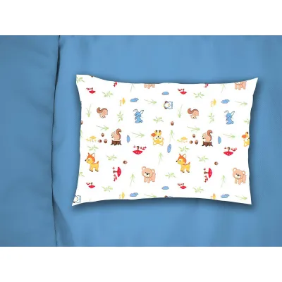 Μαξιλαροθήκη Εμπριμέ bebe Forest Animals 070 35X45 White-Sky Blue 100%  Cotton Flannel