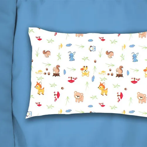Μαξιλαροθήκη Εμπριμέ bebe Forest Animals 070 35X45 White-Sky Blue 100%  Cotton Flannel