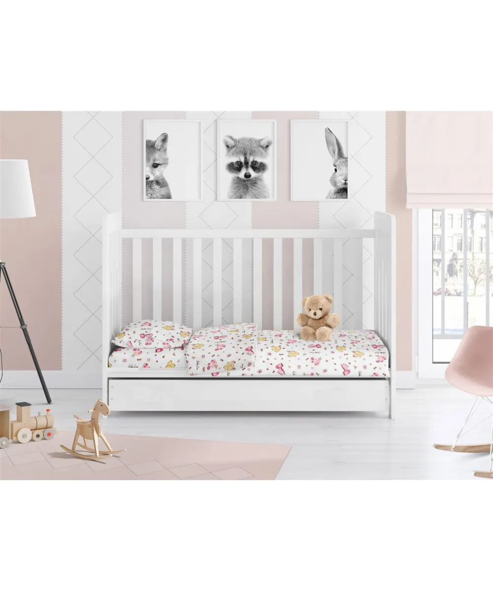 Παπλωματοθήκη Εμπριμέ bebe Elephant 072 120X160 White-Pink 100%  Cotton Flannel