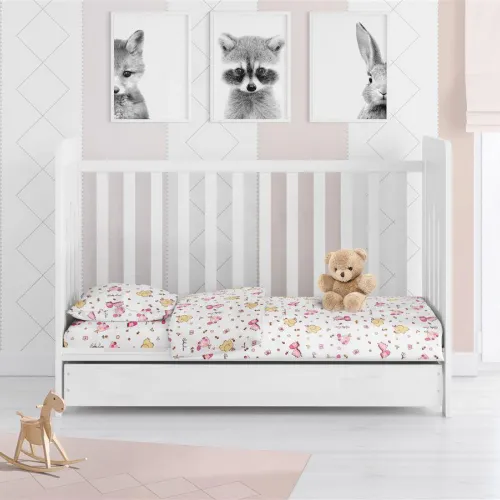 Παπλωματοθήκη Εμπριμέ bebe Elephant 072 120X160 White-Pink 100%  Cotton Flannel