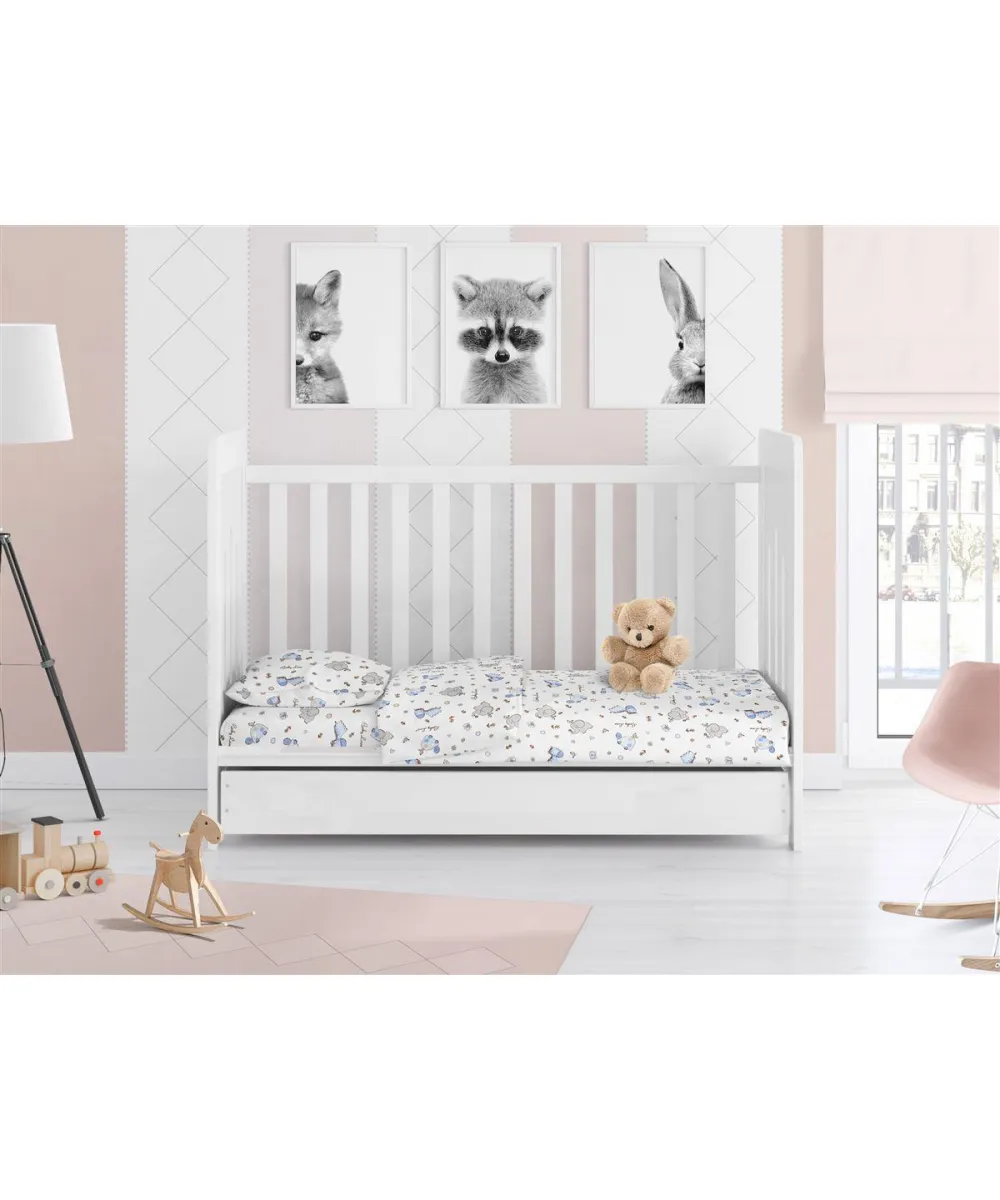 Παπλωματοθήκη Εμπριμέ bebe Elephant 074 120X160 White-Sky Blue 100%  Cotton Flannel