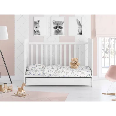 Παπλωματοθήκη Εμπριμέ bebe Elephant 074 120X160 White-Sky Blue 100%  Cotton Flannel