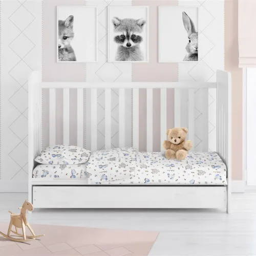 Παπλωματοθήκη Εμπριμέ bebe Elephant 074 120X160 White-Sky Blue 100%  Cotton Flannel