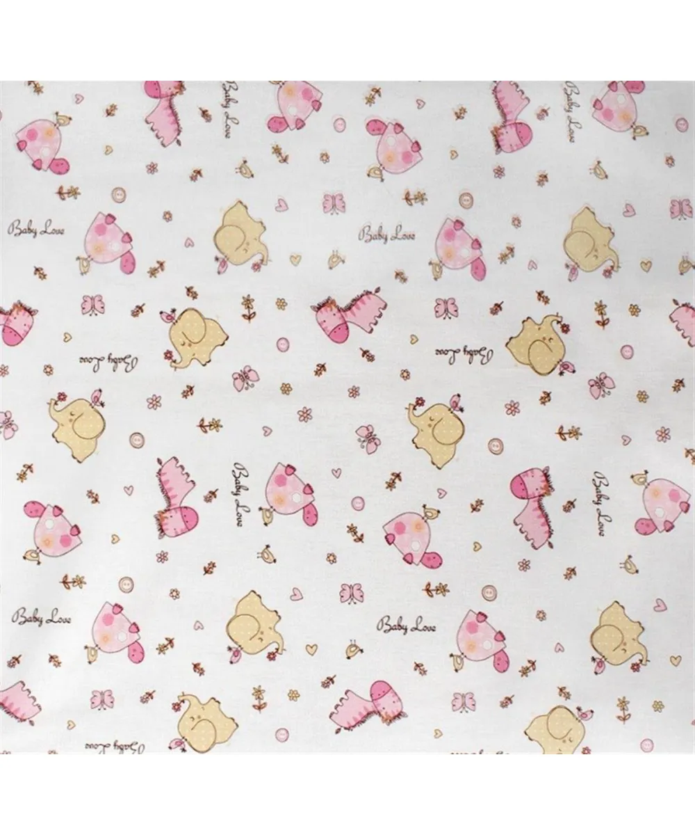 Σεντονάκι Λίκνου bebe Elephant 072 80X110 White-Pink 100%  Cotton Flannel