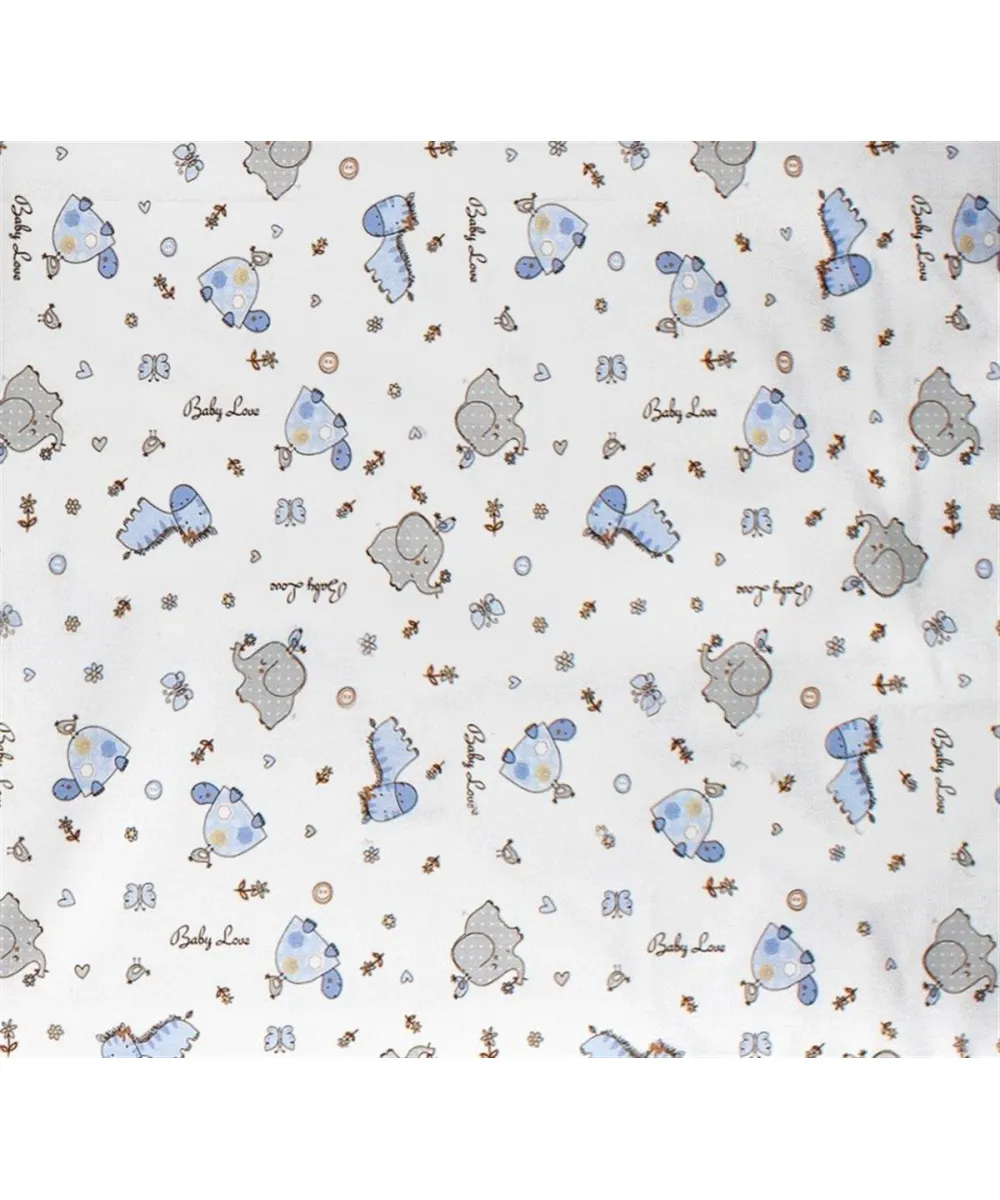 Σεντονάκι Λίκνου bebe Elephant 074 80X110 White-Sky Blue 100%  Cotton Flannel