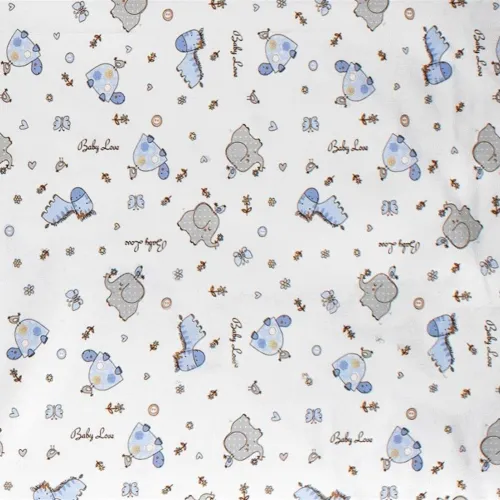 Σεντονάκι Λίκνου bebe Elephant 074 80X110 White-Sky Blue 100%  Cotton Flannel