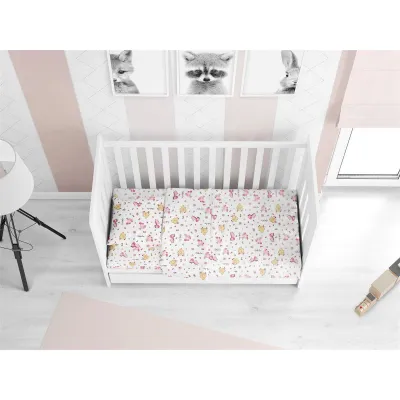 Σεντόνια Εμπριμέ Σετ 3 τεμ bebe Elephant 072 120X160 White-Pink 100%  Cotton Flannel