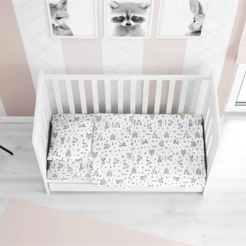 Σεντόνια Εμπριμέ Σετ 3 τεμ bebe Elephant 074 120X160 White-Sky Blue 100%  Cotton Flannel