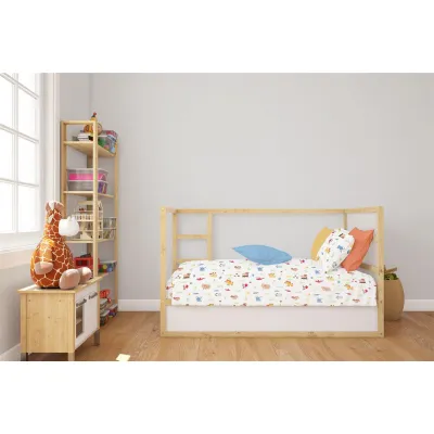 Σεντόνια Εμπριμέ Σετ 3 τεμ bebe Forest Animals 070 120X160 White-Sky Blue 100%  Cotton Flannel