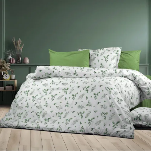 Σεντόνια Εμπριμέ Σετ 3 τεμ Μυρτώ 351 220X240 Green 100%  Cotton Flannel