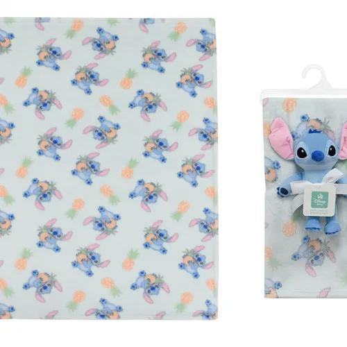 Λούτρινο Disney Home Σετ 2 Τεμ. bebe Stitch 27 Ύψος 25 cm & Κουβέρτα Coral Fleece 75X100 cm Light Green 100%  Polyester