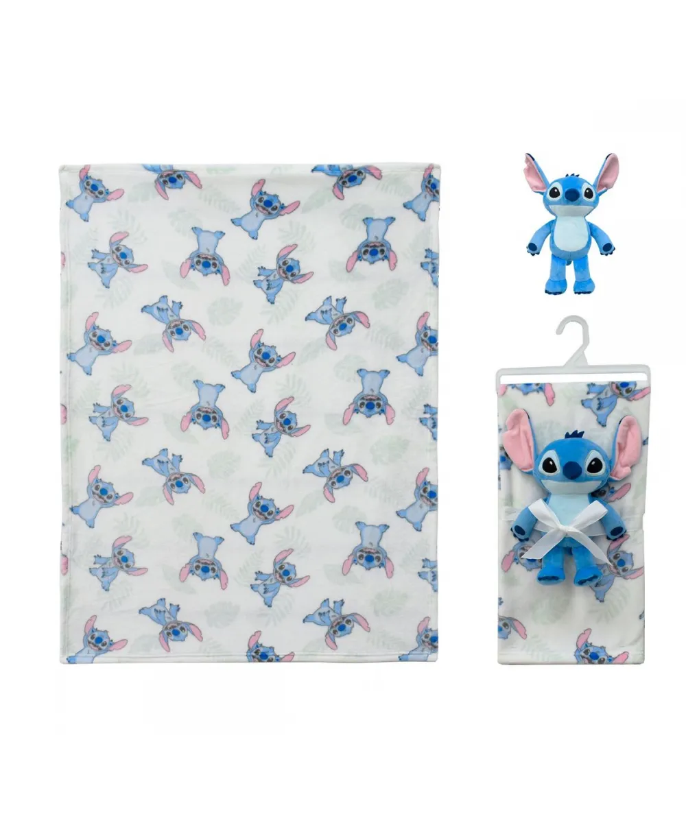 Λούτρινο Disney Home Σετ 2 Τεμ. bebe Stitch 28 Ύψος 25 cm & Κουβέρτα Coral Fleece 75X100 cm White-Blue 100%  Polyester