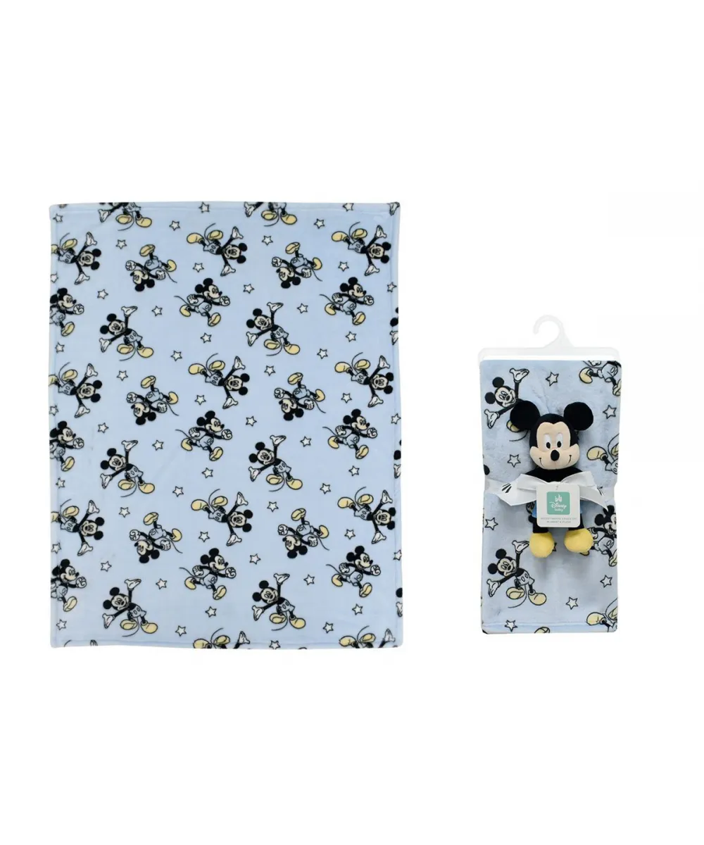 Λούτρινο Disney Home Σετ 2 Τεμ. bebe Mickey 29 Ύψος 25 cm & Κουβέρτα Coral Fleece 75X100 cm Wathet Blue 100%  Polyester